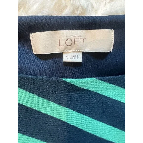LOFT Striped T-Shirt Dress Size Small Navy Blue Green Horizontal Stripes - Picture 11 of 11